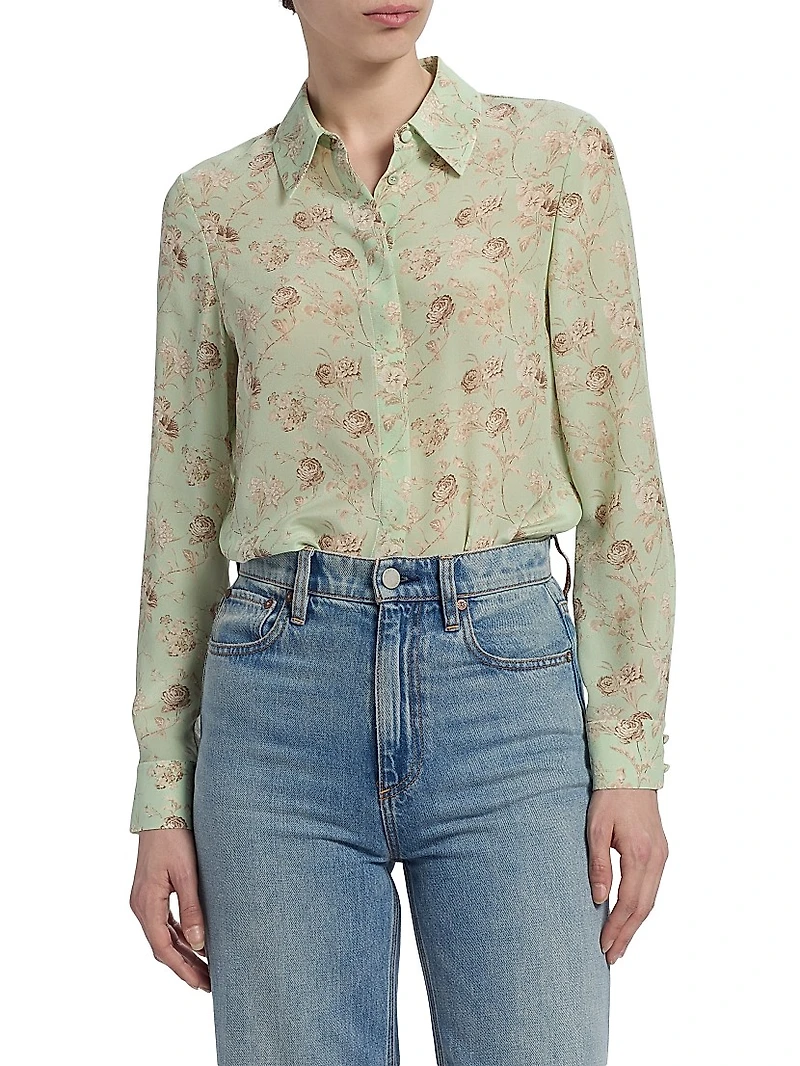 Willa Floral Silk Button-Front Shirt