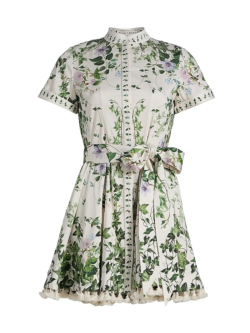 Lucy Tropical-Print Stretch-Cotton Mini Shirtdress