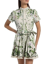 Lucy Tropical-Print Stretch-Cotton Mini Shirtdress