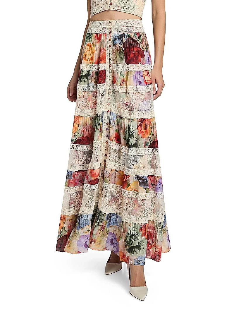 Adira Floral Tiered A-Line Maxi Skirt