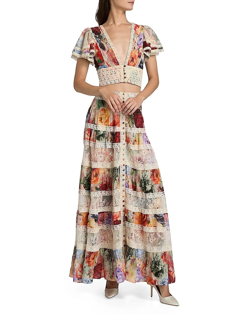 Adira Floral Tiered A-Line Maxi Skirt