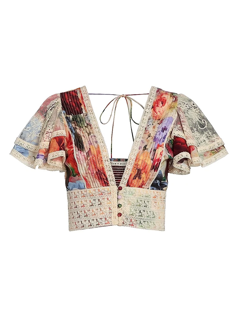 Keeley Floral Flutter-Sleeve Blouse