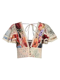 Keeley Floral Flutter-Sleeve Blouse