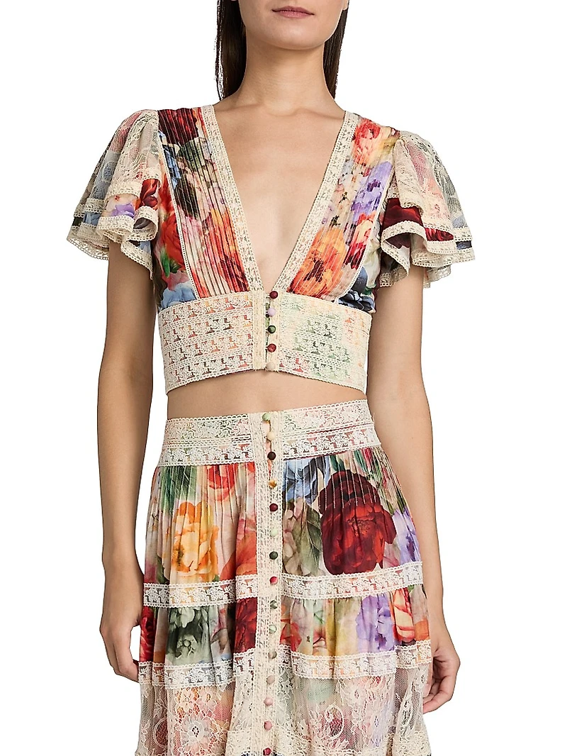 Keeley Floral Flutter-Sleeve Blouse