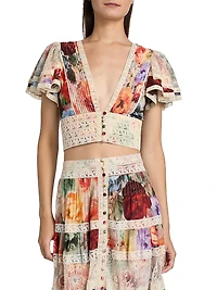 Keeley Floral Flutter-Sleeve Blouse