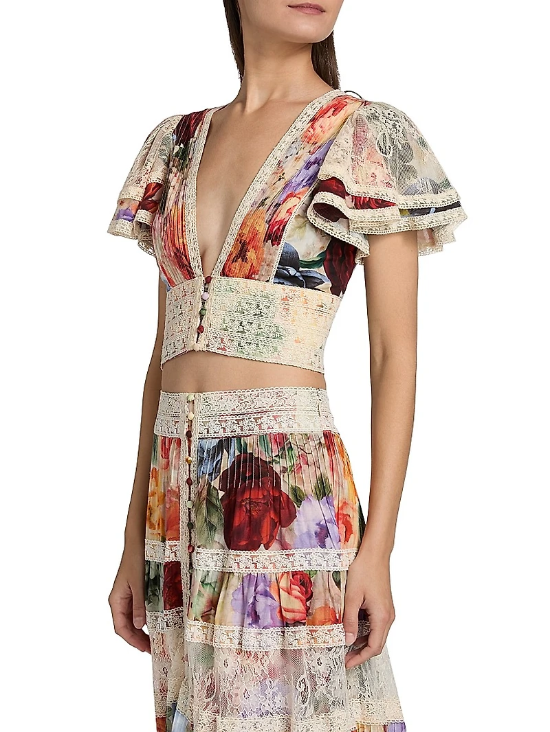 Keeley Floral Flutter-Sleeve Blouse