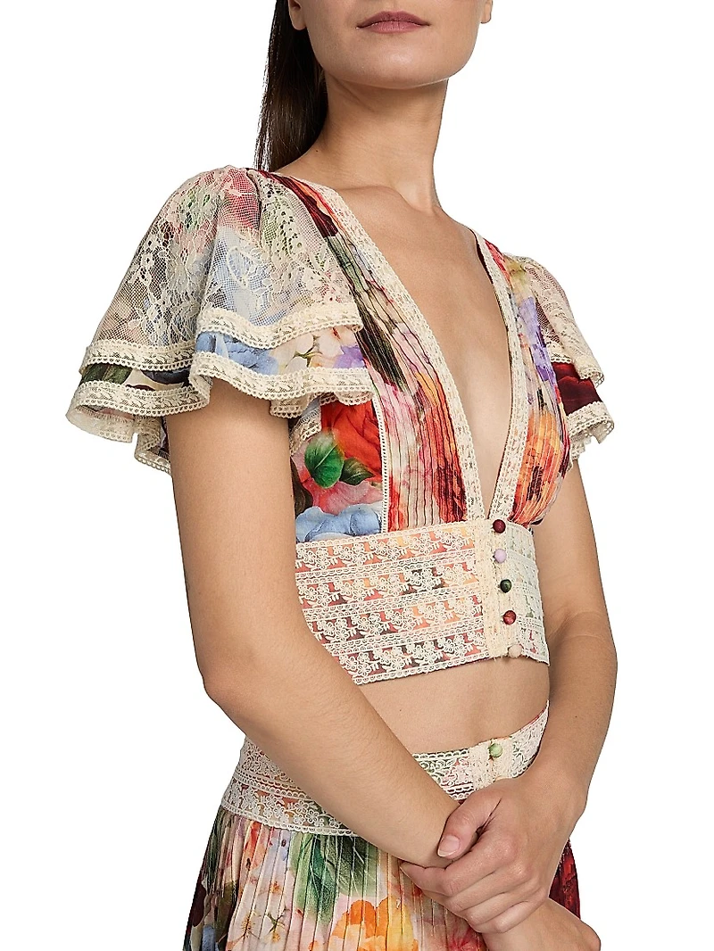 Keeley Floral Flutter-Sleeve Blouse