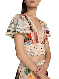 Keeley Floral Flutter-Sleeve Blouse