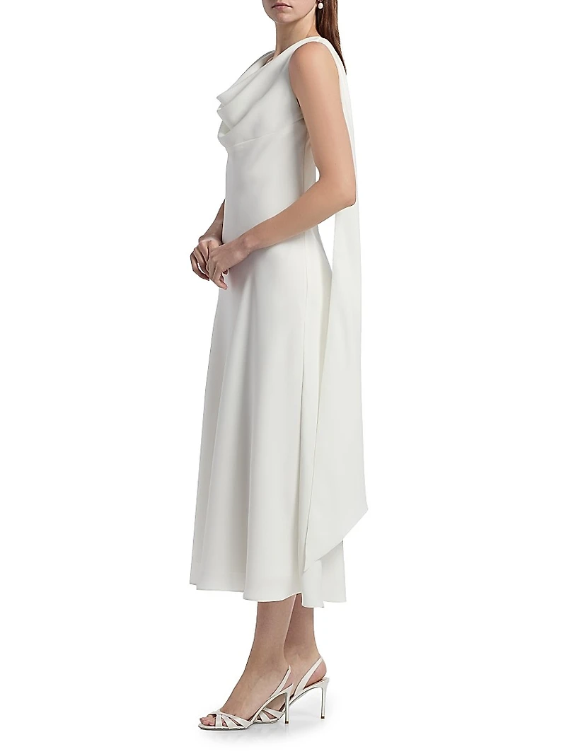Draped Cowlneck Midi-Dress