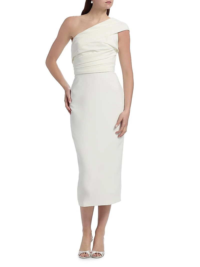 Crepe Draped One-Shoulder Midi-Dress