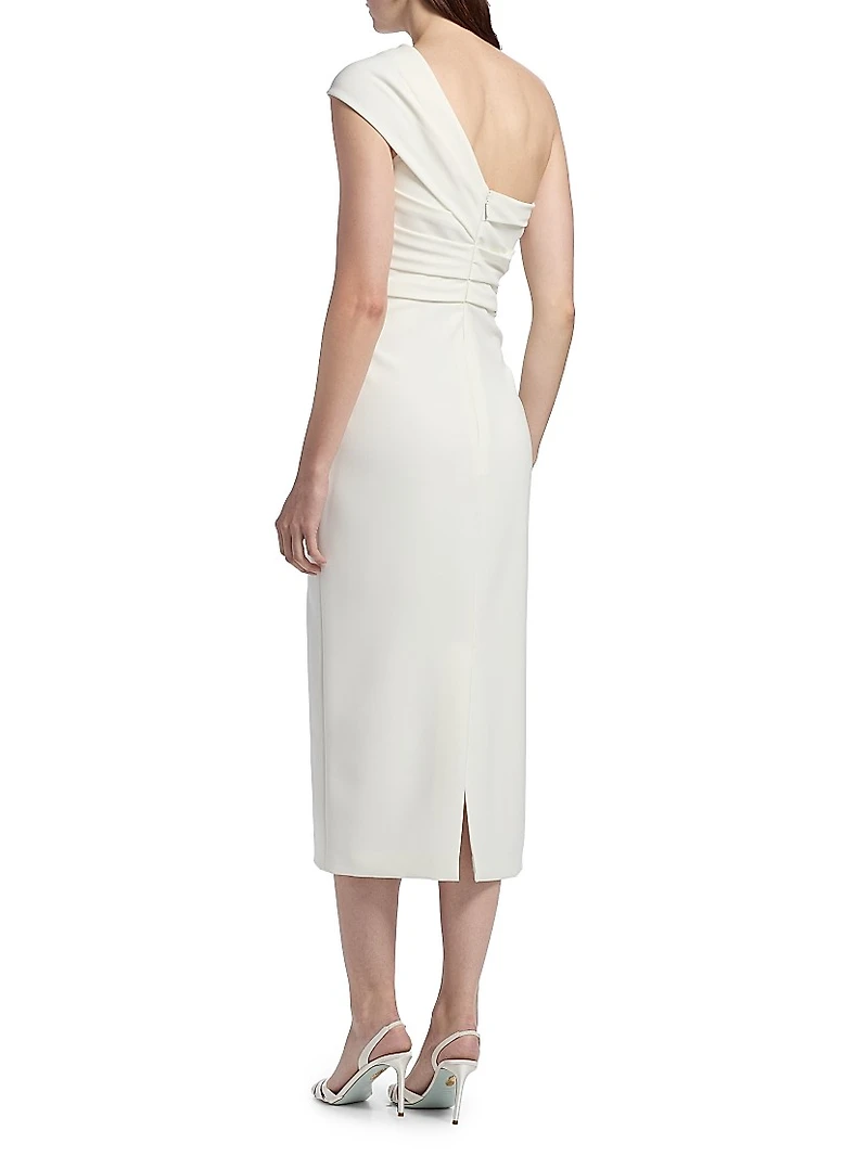 Crepe Draped One-Shoulder Midi-Dress
