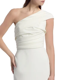 Crepe Draped One-Shoulder Midi-Dress