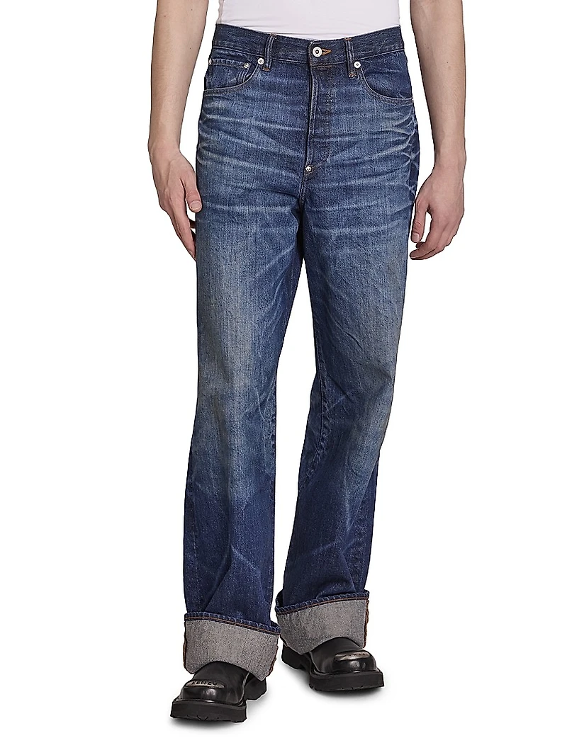Turn-Up Wide Jeans