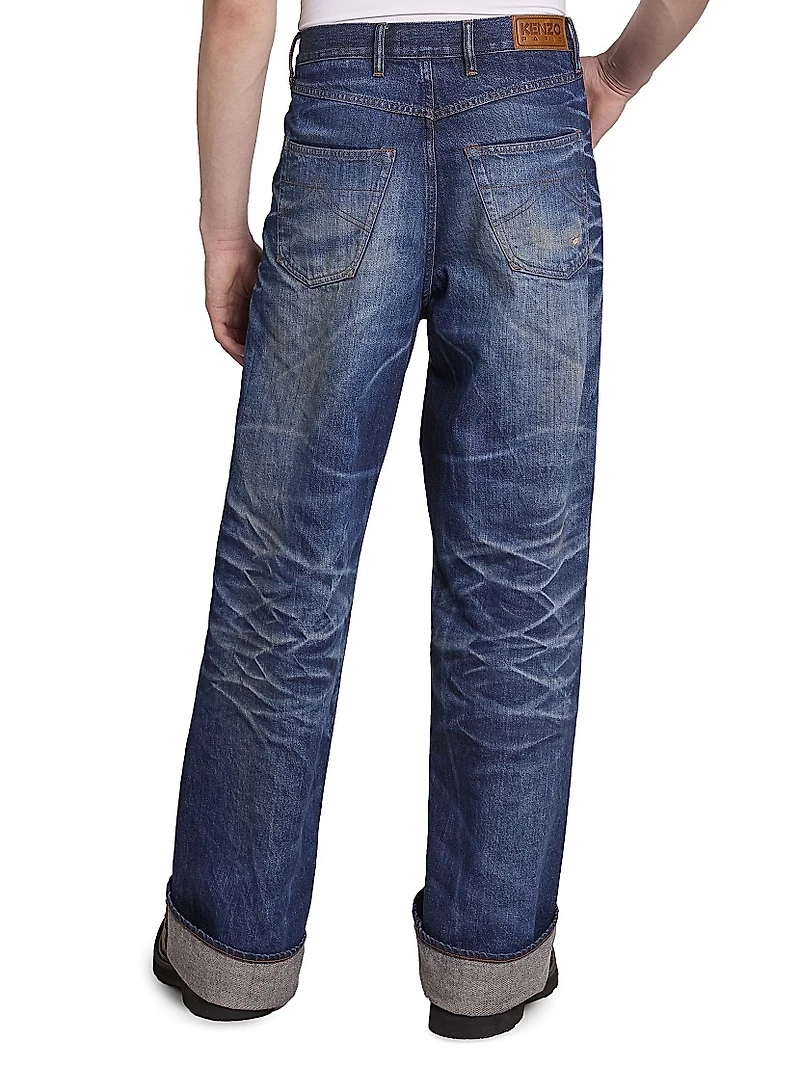 Turn-Up Wide Jeans