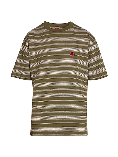 Flower Striped Crewneck T-Shirt