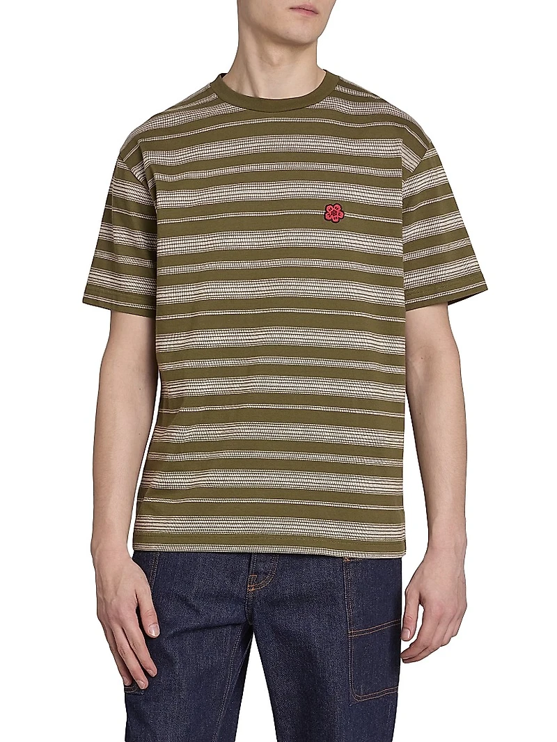 Flower Striped Crewneck T-Shirt