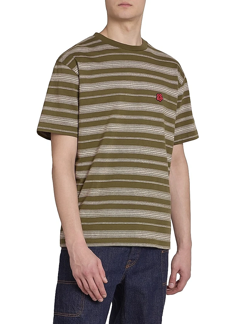 Flower Striped Crewneck T-Shirt