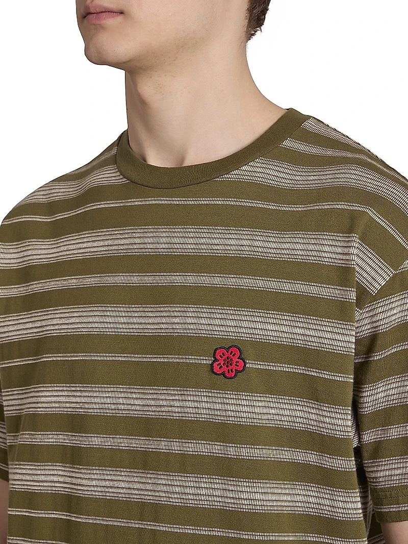 Flower Striped Crewneck T-Shirt