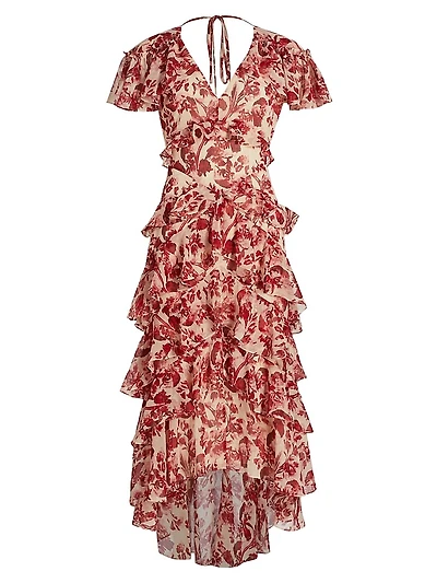 Tatum Floral Ruffled A-Line Midi-Dress