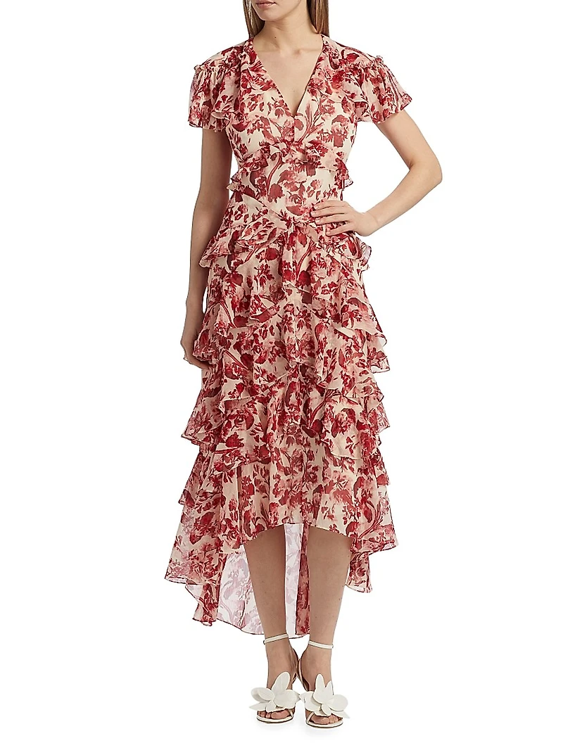 Tatum Floral Ruffled A-Line Midi-Dress