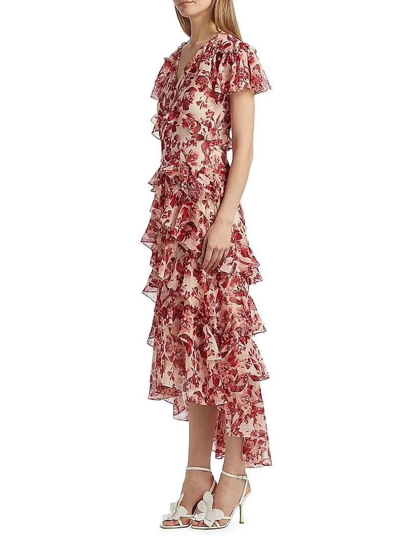 Tatum Floral Ruffled A-Line Midi-Dress