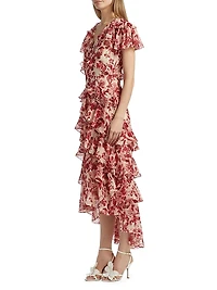 Tatum Floral Ruffled A-Line Midi-Dress
