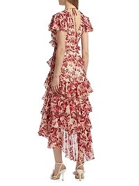 Tatum Floral Ruffled A-Line Midi-Dress