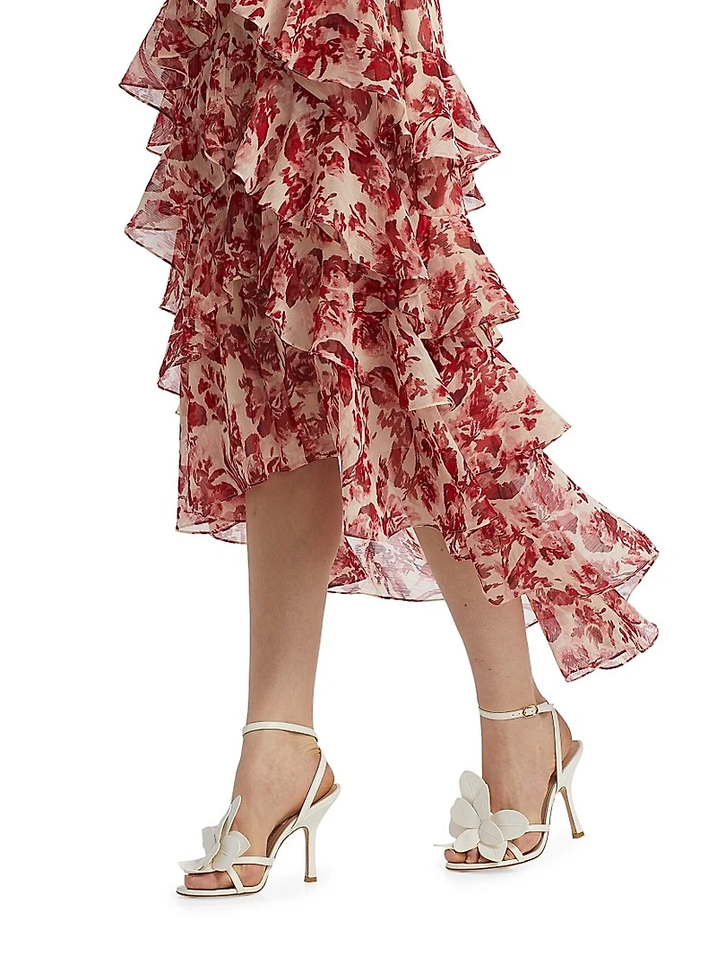 Tatum Floral Ruffled A-Line Midi-Dress