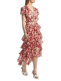 Tatum Floral Ruffled A-Line Midi-Dress