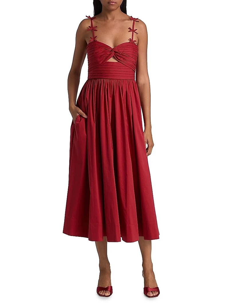 Agnes Poplin Bow-Strap Midi-Dress