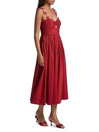 Agnes Poplin Bow-Strap Midi-Dress