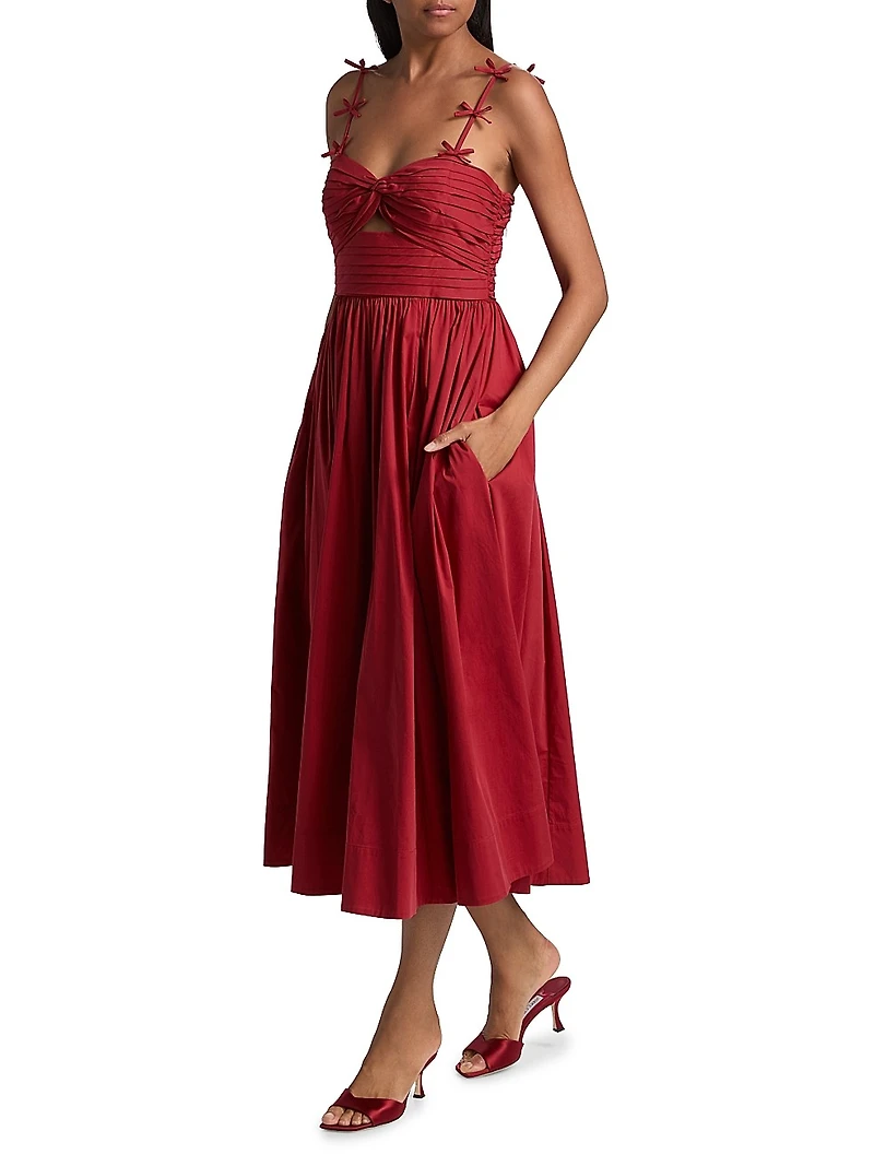 Agnes Poplin Bow-Strap Midi-Dress