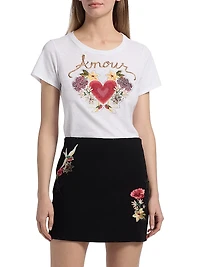 Amour Shrunken Embellished Graphic Cotton T-Shirt