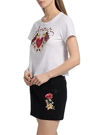 Amour Shrunken Embellished Graphic Cotton T-Shirt