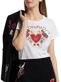 Amour Shrunken Embellished Graphic Cotton T-Shirt