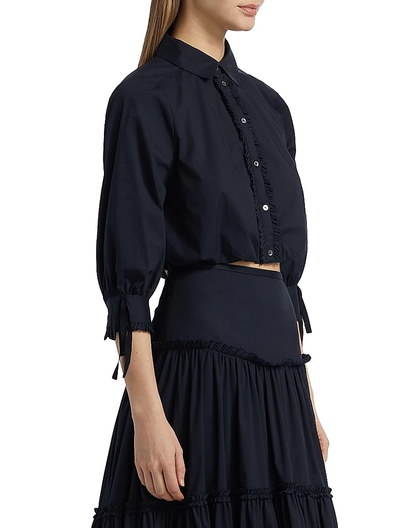 Roupao Point Collar Crop Shirt