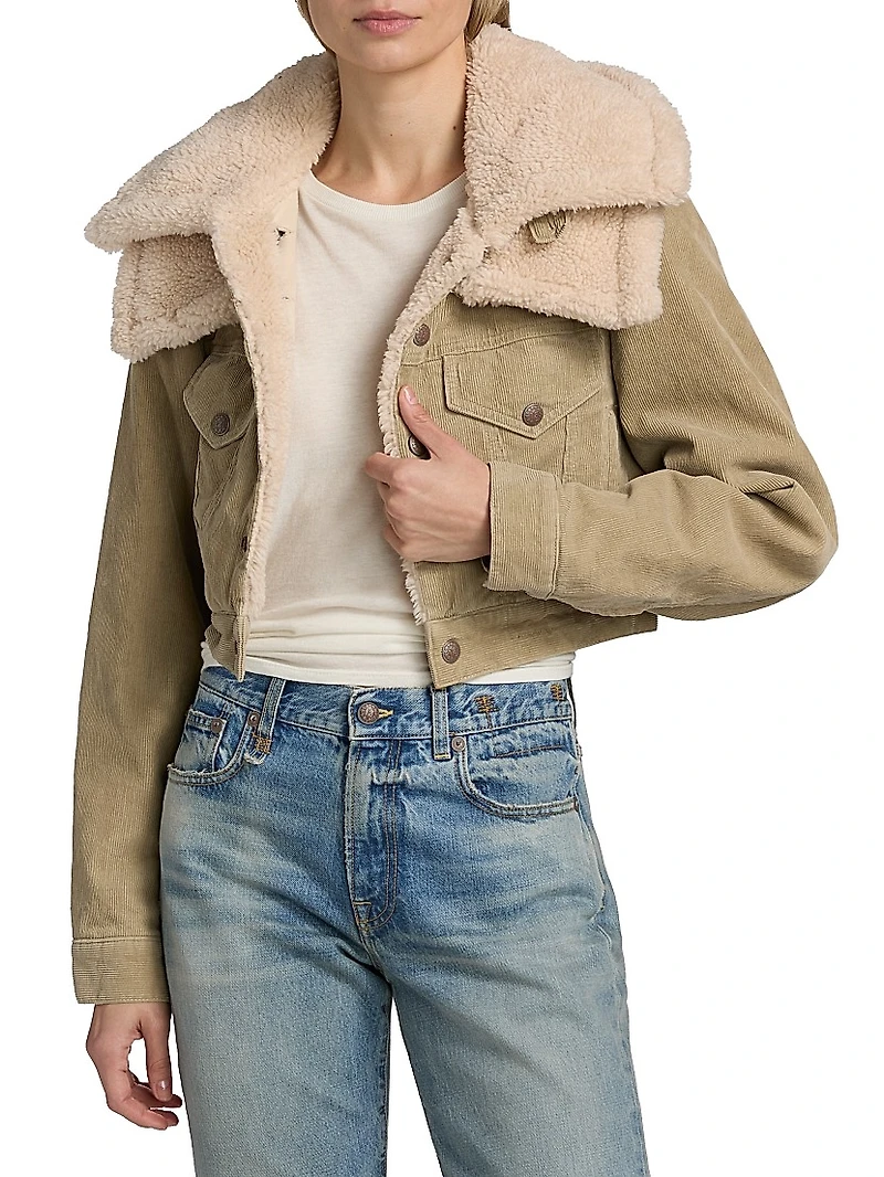 Corduroy & Faux-Sherpa Crop Trucker Jacket