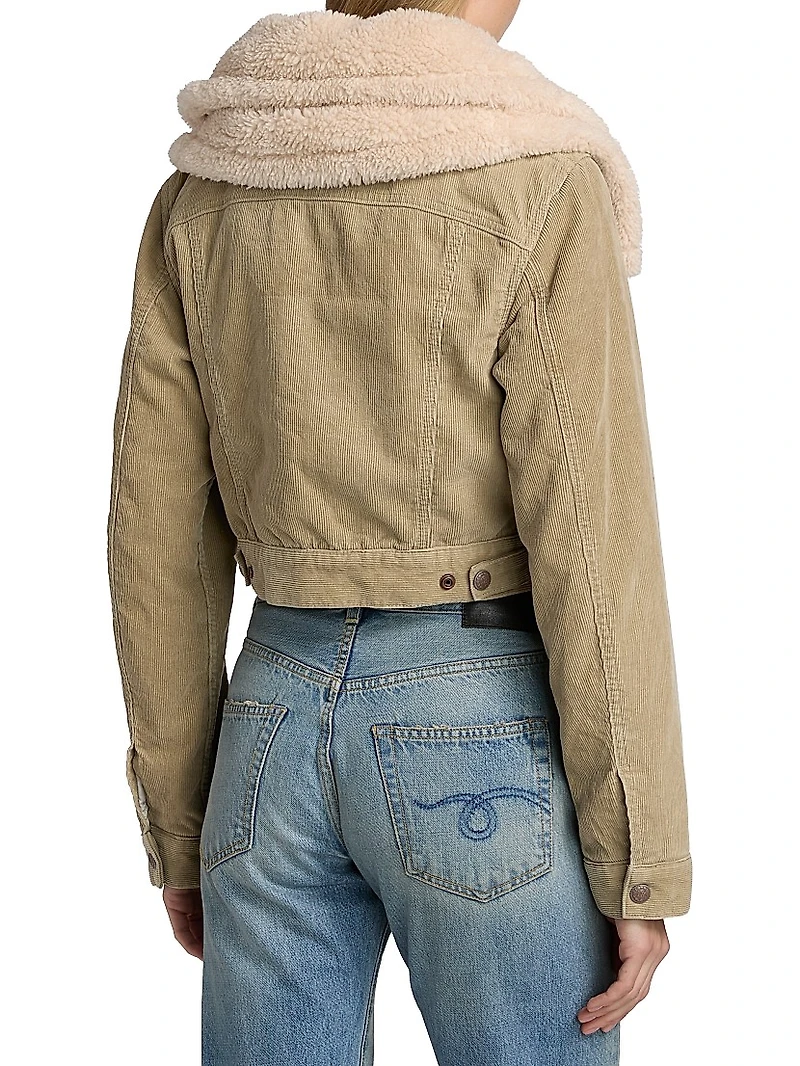 Corduroy & Faux-Sherpa Crop Trucker Jacket