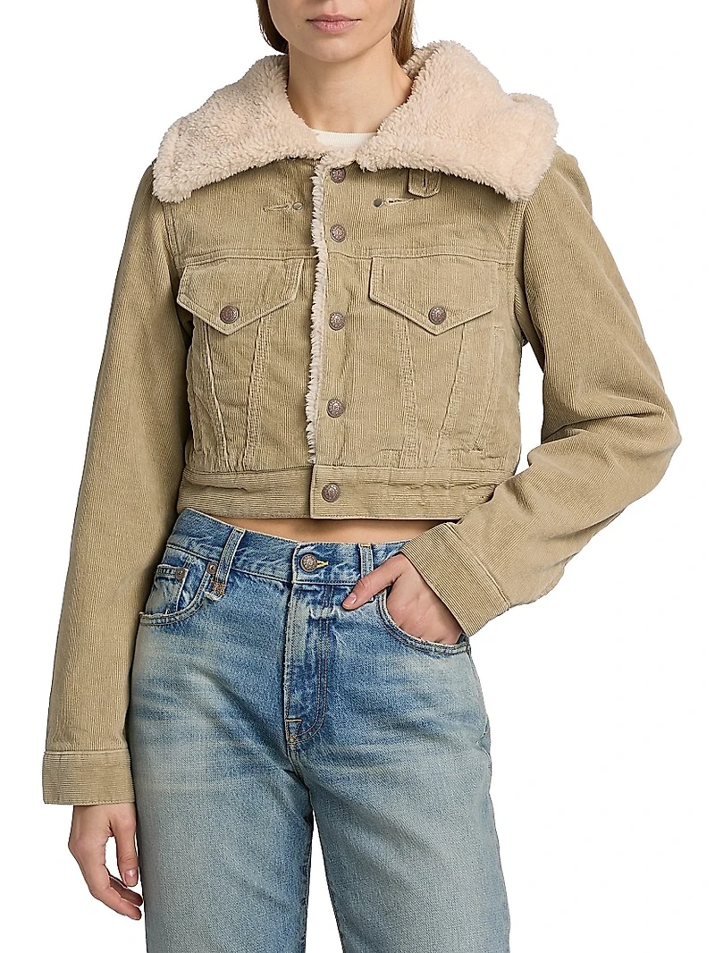 Corduroy & Faux-Sherpa Crop Trucker Jacket