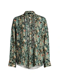 Floral Ruffled Cotton Button-Front Shirt