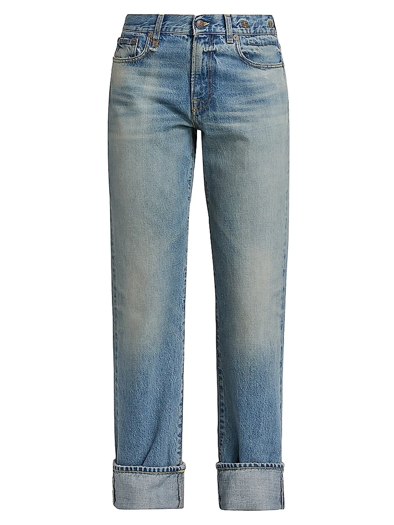 Romeo Washed Denim Cuffed High-Rise Straight-Leg Jeans