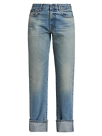 Romeo Washed Denim Cuffed High-Rise Straight-Leg Jeans