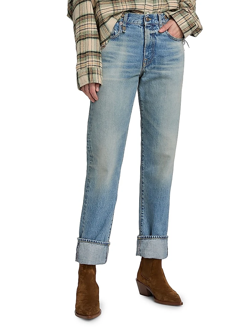Romeo Washed Denim Cuffed High-Rise Straight-Leg Jeans