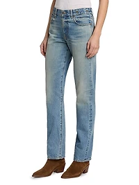 Romeo Washed Denim Cuffed High-Rise Straight-Leg Jeans
