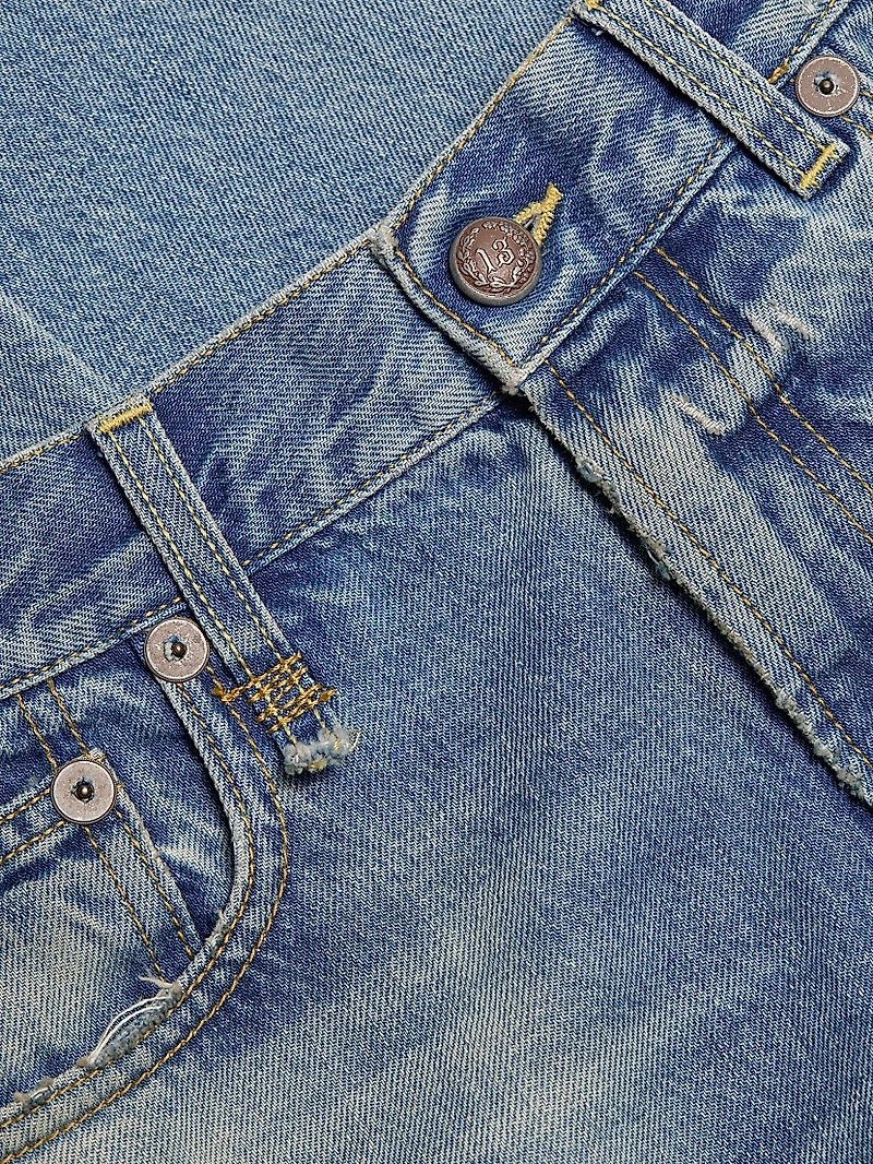 Romeo Washed Denim Cuffed High-Rise Straight-Leg Jeans