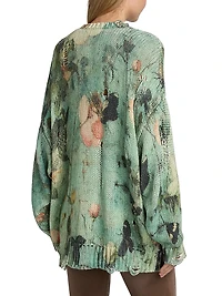 Distressed Floral Cashmere Crewneck Sweater
