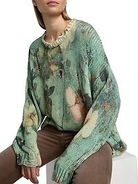 Distressed Floral Cashmere Crewneck Sweater