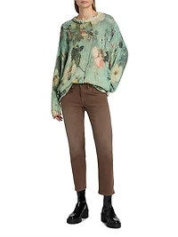 Distressed Floral Cashmere Crewneck Sweater