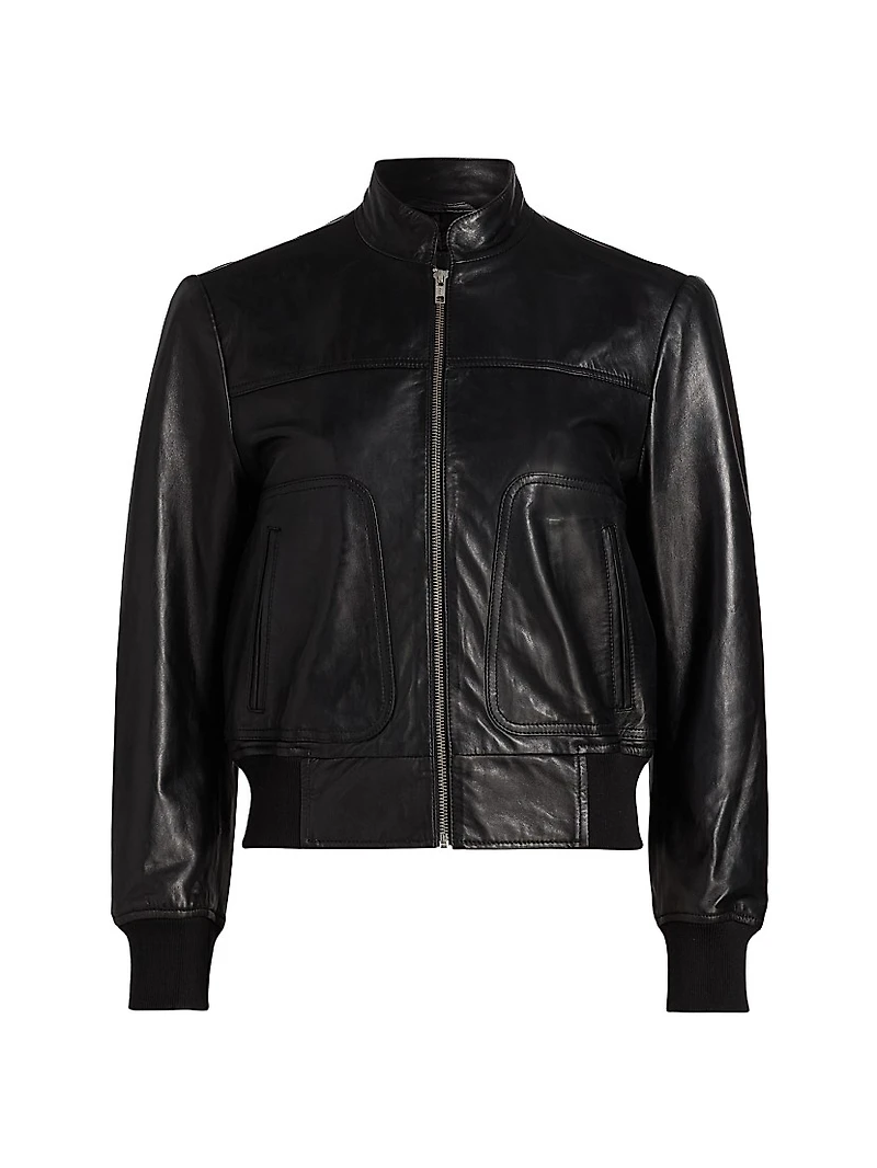 Leather Stand-Collar Crop Jacket