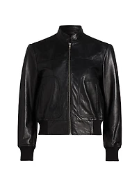 Leather Stand-Collar Crop Jacket